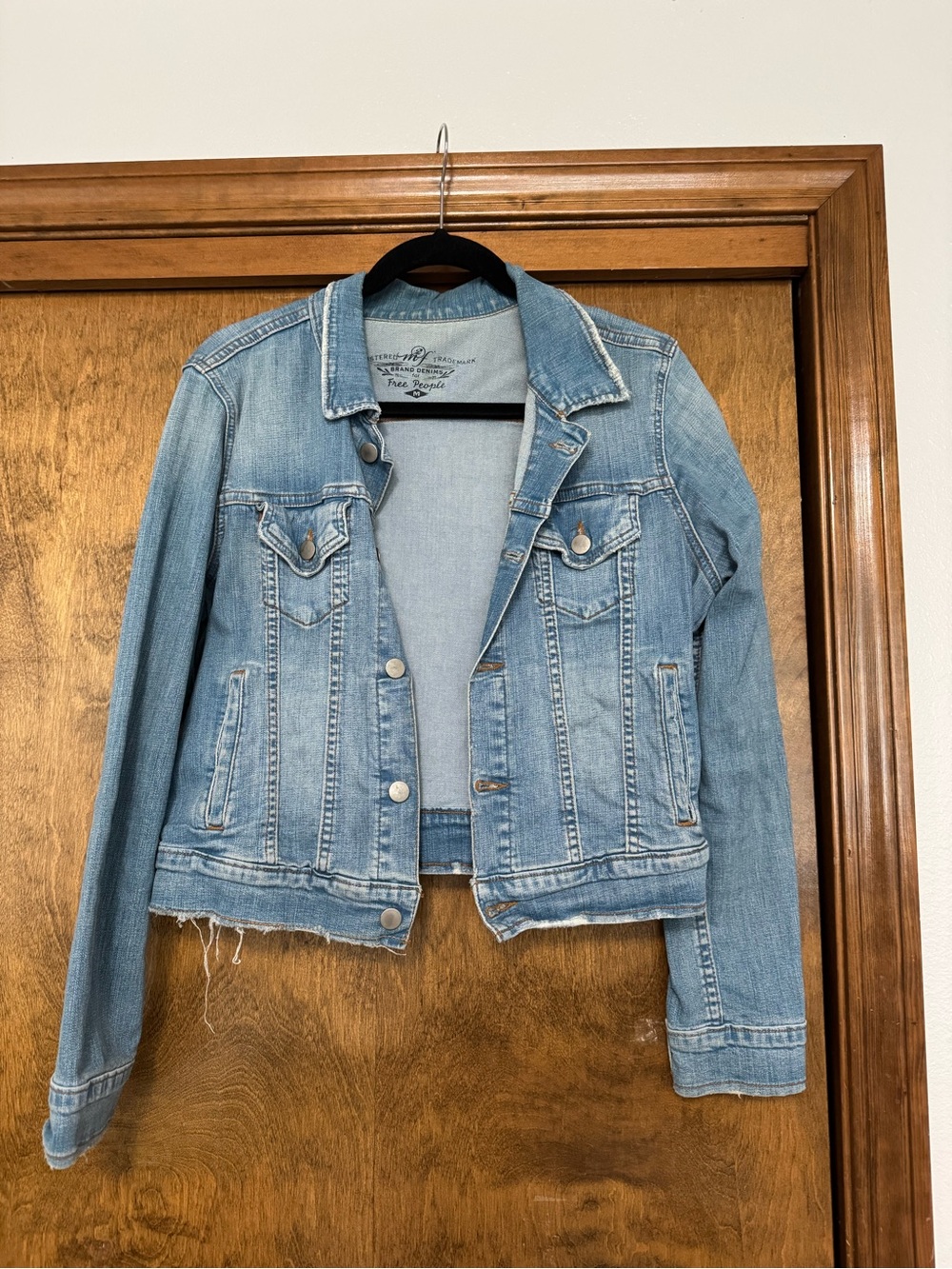 Free People Light Wash Denim Jacket in Blue